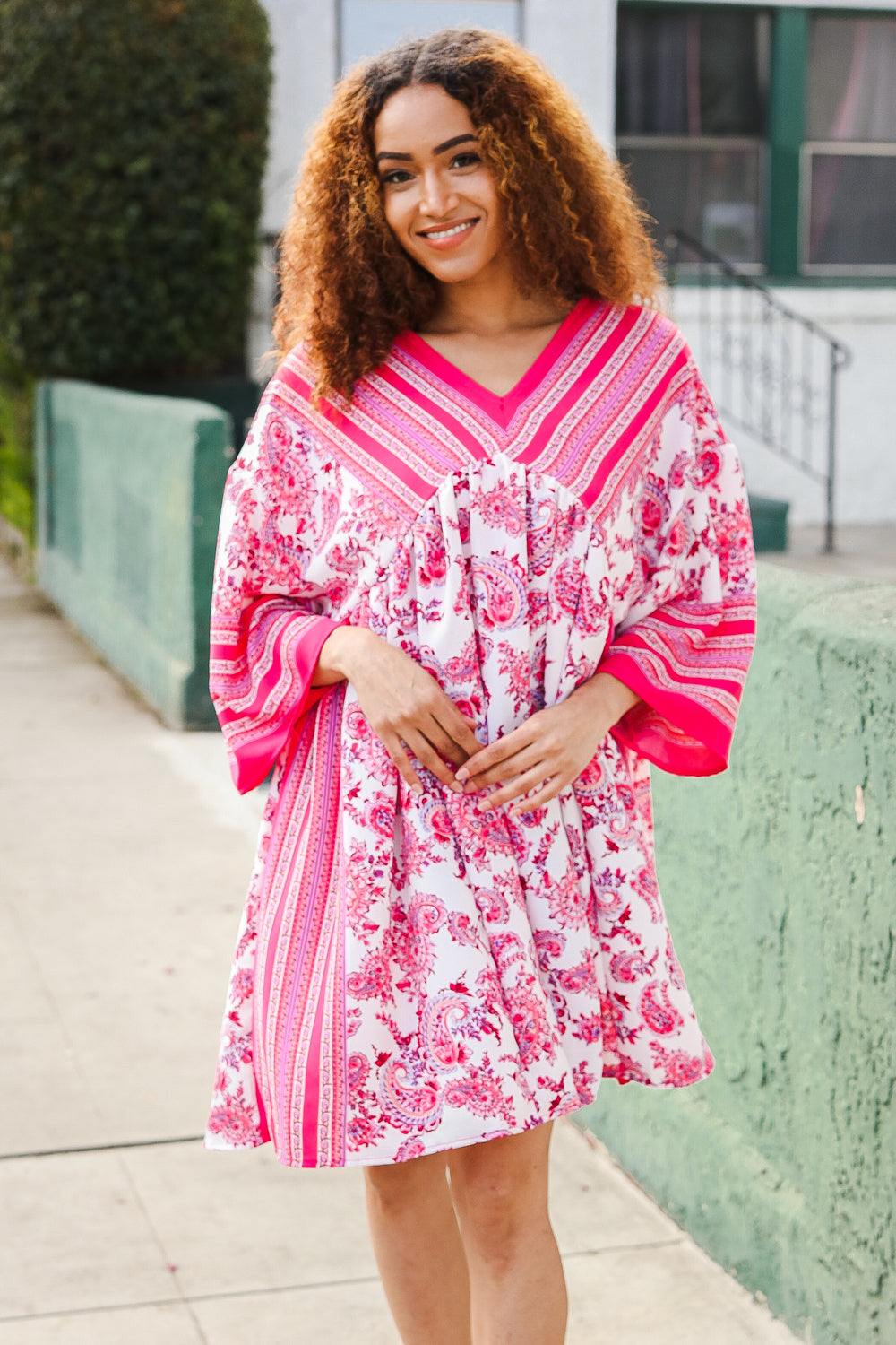 Let's Meet Up Red & Pink Paisley Drop Shoulder Kimono Dress