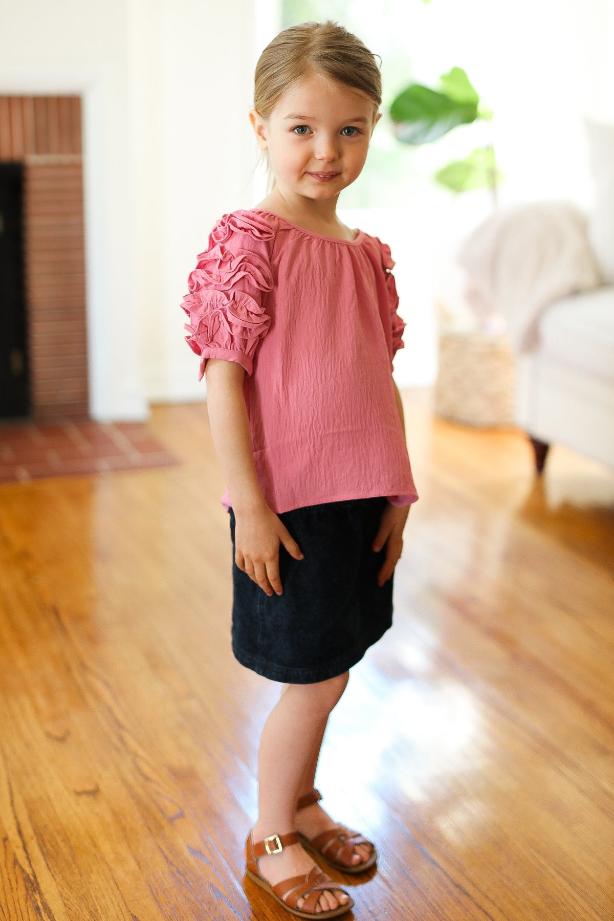 Kids Lovely Rose Ruffle Sleeve Side Slit Top