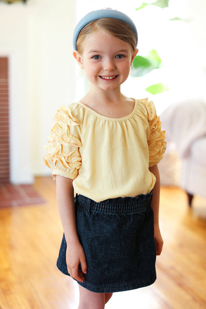 Kids Lovely Lemon Ruffle Sleeve Side Slit Top