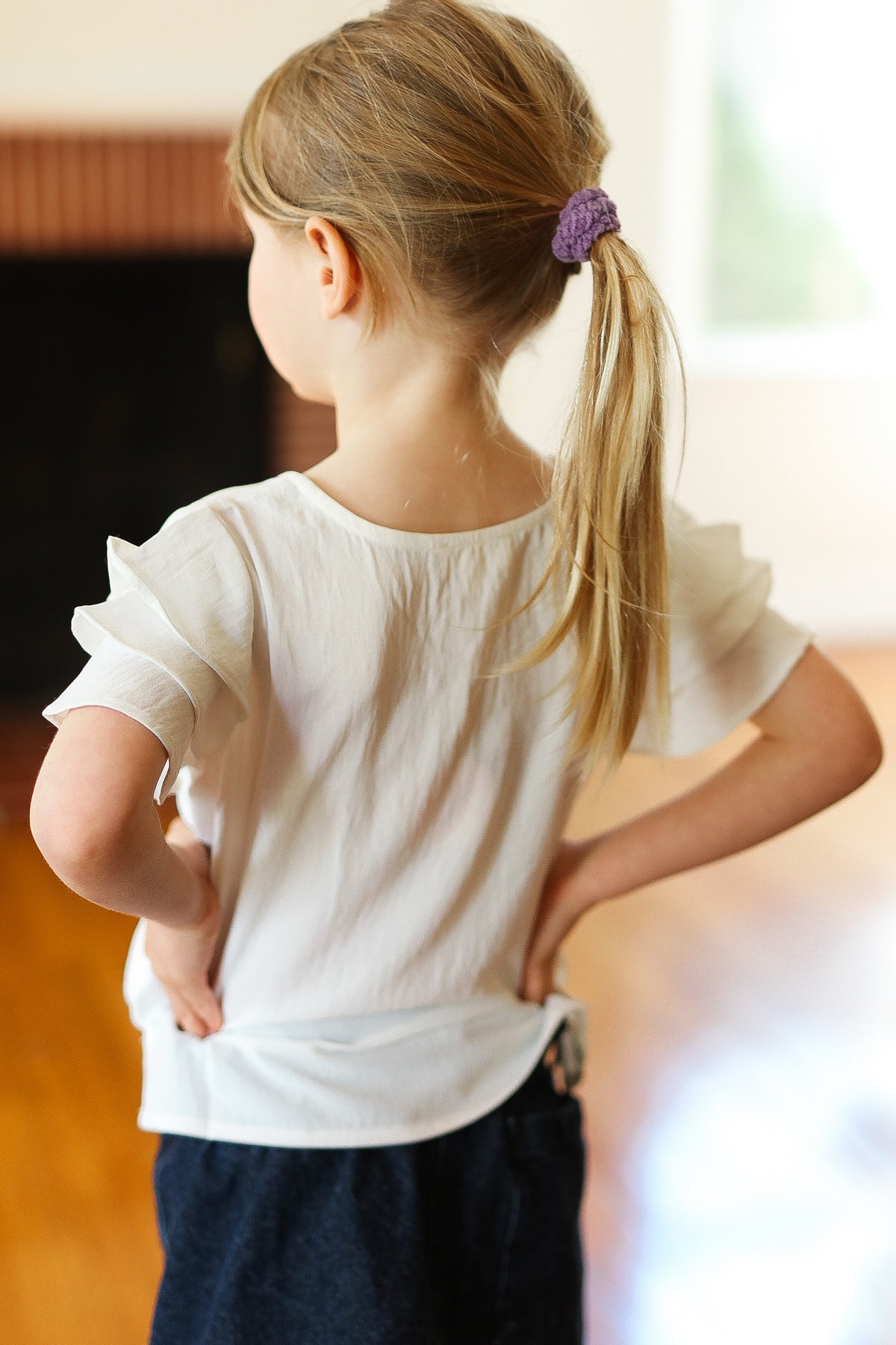 Kids Lovable Linen Feel V Neck Ruffle Sleeve Top