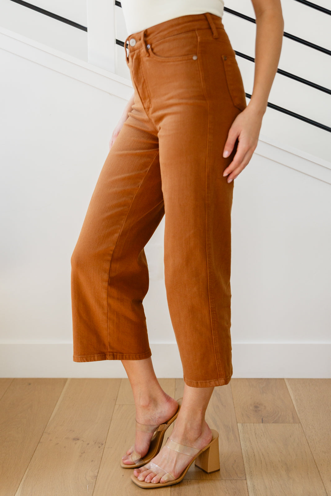 Briar High Rise Control Top Wide Leg Crop Jeans in Camel