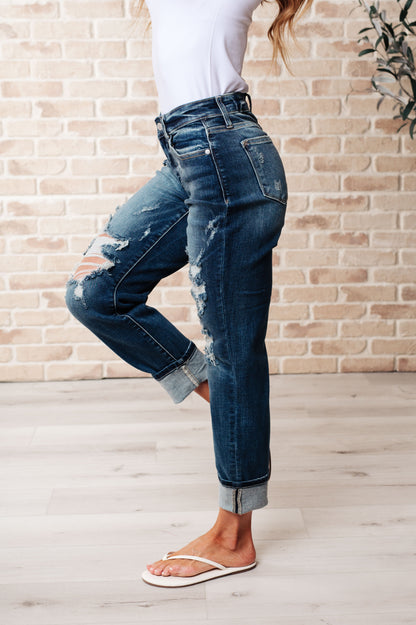 Danny Mid Rise Cuffed Destroyed Boyfriend Jeans