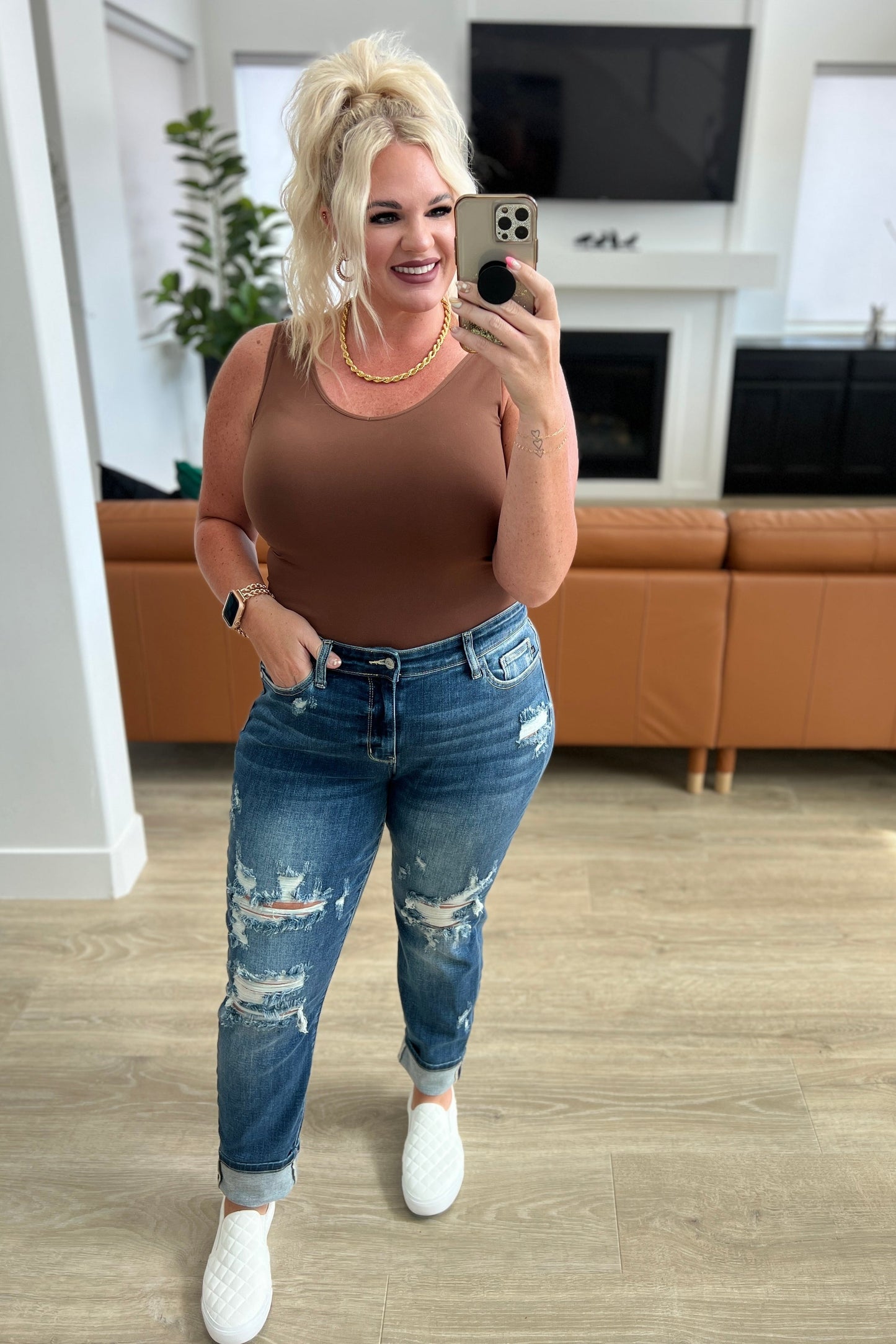 Danny Mid Rise Cuffed Destroyed Boyfriend Jeans