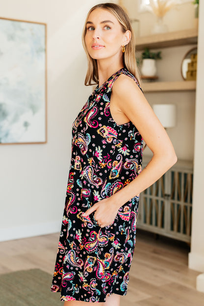 Lizzy Tank Dress in Black and Pink Paisley