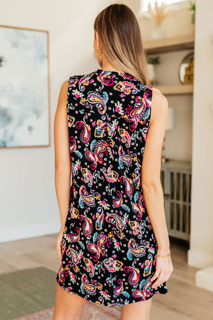 Lizzy Tank Dress in Black and Pink Paisley