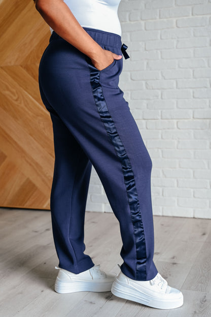 Lysa Satin Stripe Lounge Pants in Smoky Navy