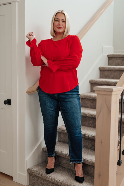 Peaceful Moments Smocked Sleeve Blouse in Red