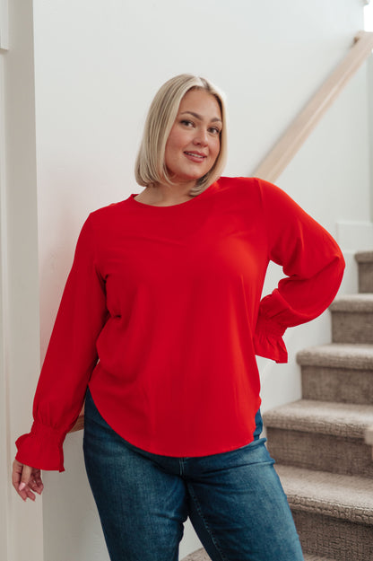 Peaceful Moments Smocked Sleeve Blouse in Red