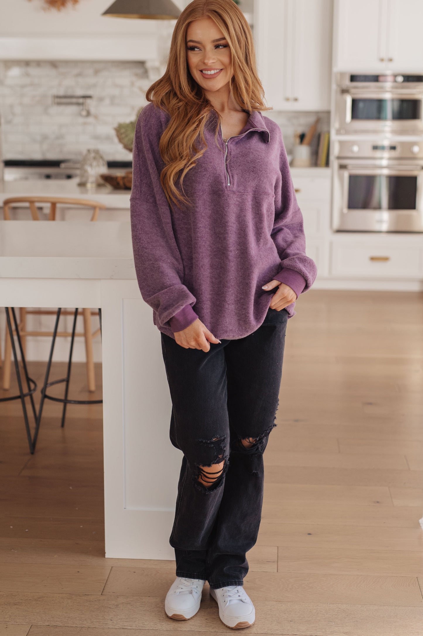 Cozy Moment 1/2 Zip Pullover in Purple