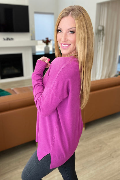 V-Neck Front Seam Sweater in Light Plum