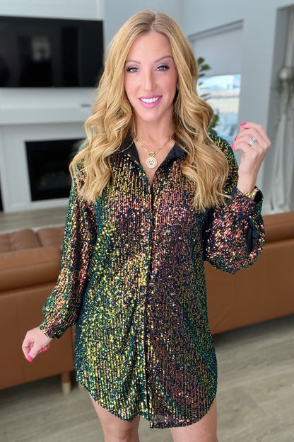 Shimmering Splendor Sequin Shirt Dress