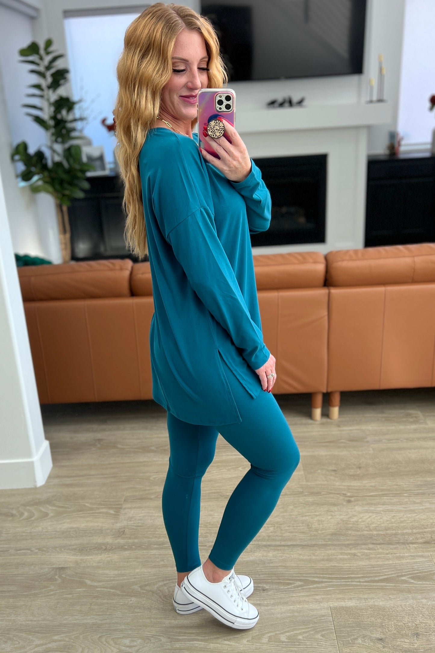 Buttery Soft V-Neck Long Sleeve Loungewear Set in Teal