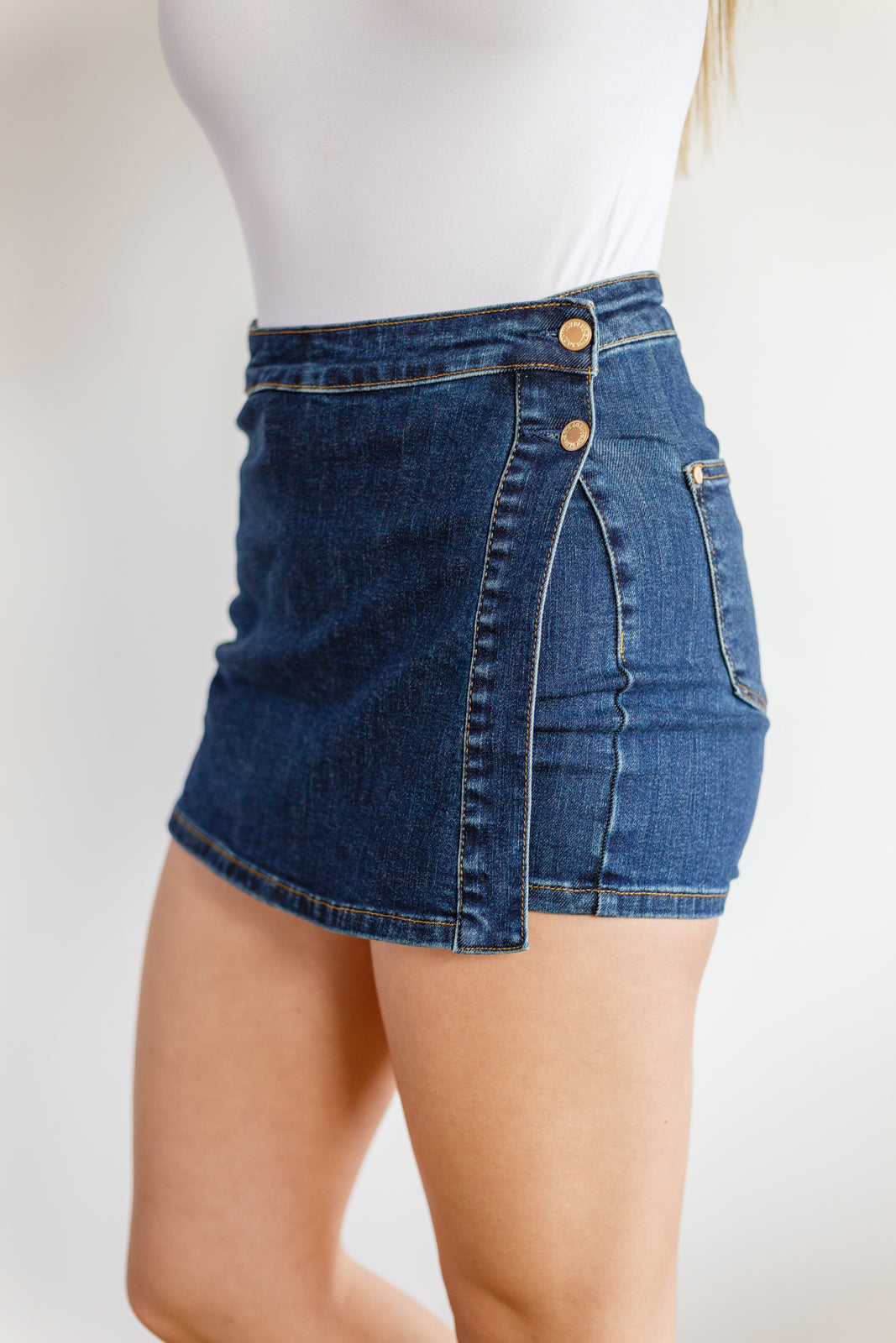 Jalissa High Waist Overlap Denim Skort