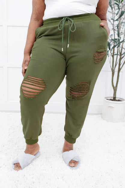 OLD Kick Back Distressed Joggers In Olive