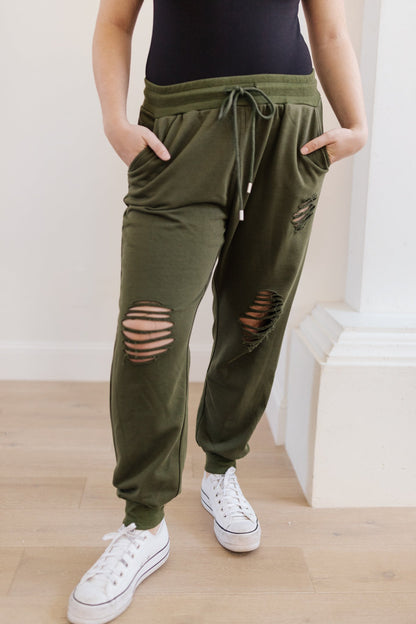 OLD Kick Back Distressed Joggers In Olive