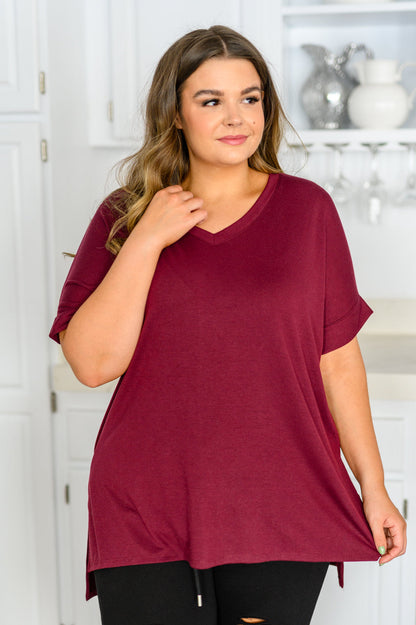 Let The Days Pass By Short Sleeve Top in Burgundy