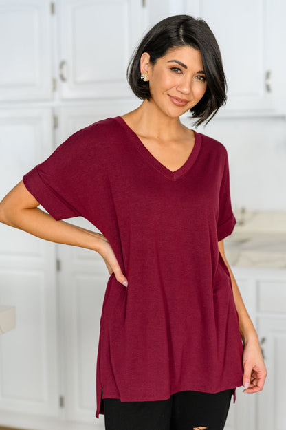 Let The Days Pass By Short Sleeve Top in Burgundy