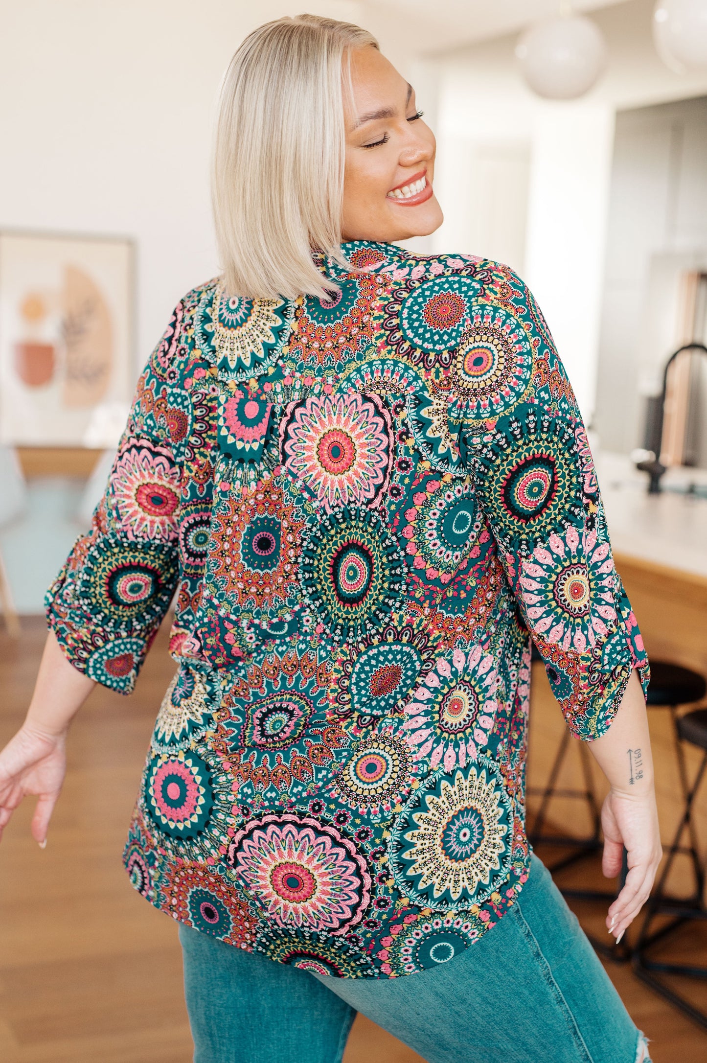 Little Lovely Blouse in Teal Medallion