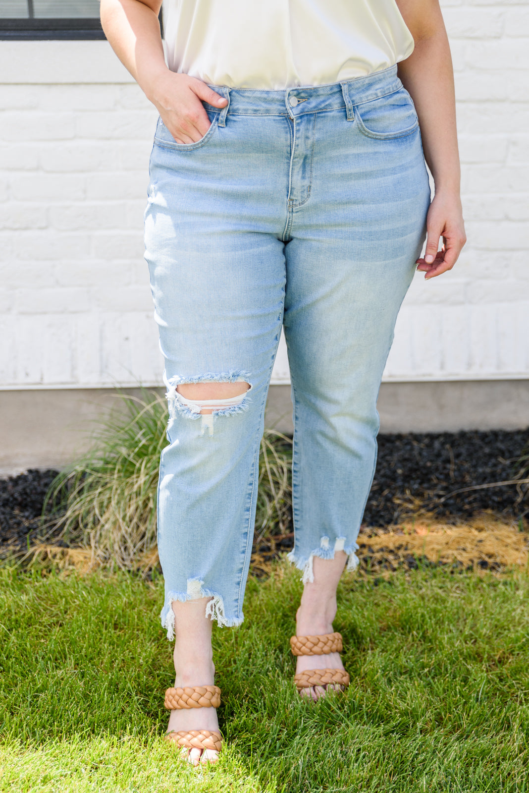 Mid-rise Destroyed Hem Boyfriend Jeans