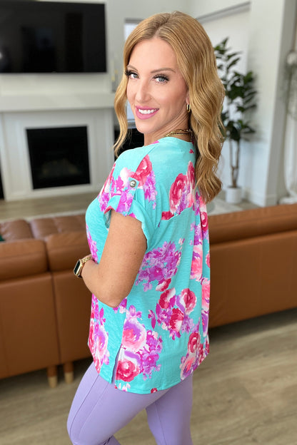 Lizzy Cap Sleeve Top in Hot Pink and Mint Floral