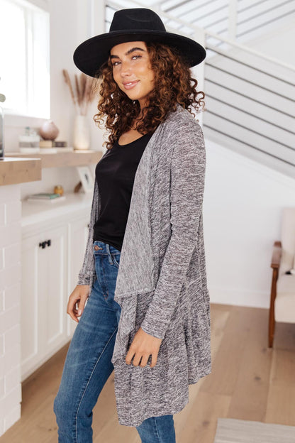 The Avalynn Heathered Cardigan in Smoky Coal